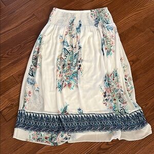 J. Jill Blue and White Smocked A-Line Midi Skirt